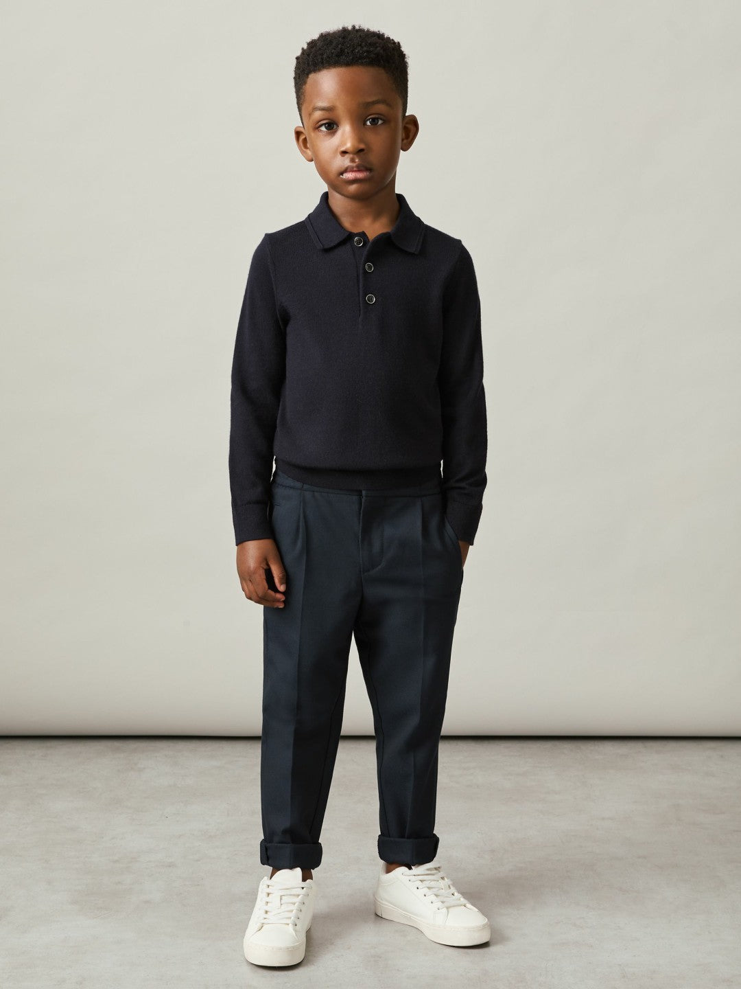 3-9 yrs Merino Wool Polo Shirt in Navy | Reiss Children & Baby Featured