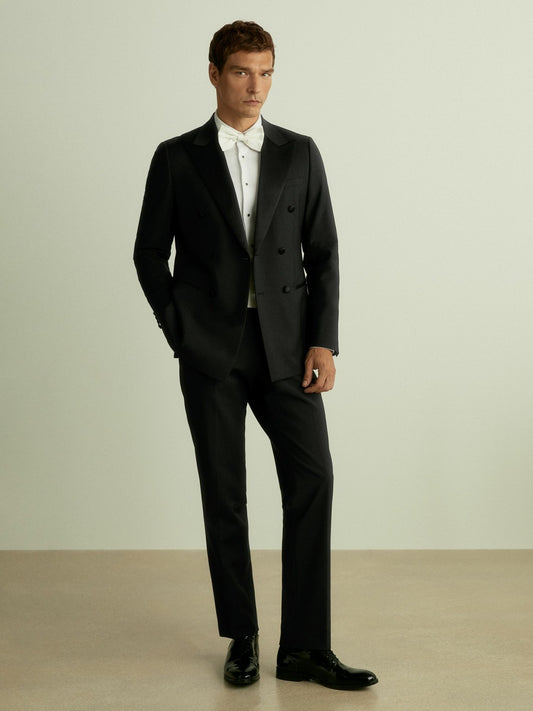 Double Breasted Tuxedo Slim Fit Jacket in Black | Reiss Men Popular