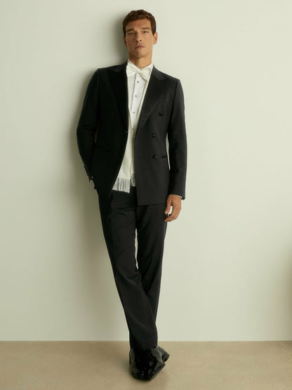 Double Breasted Tuxedo Slim Fit Jacket in Black | Reiss Men Popular