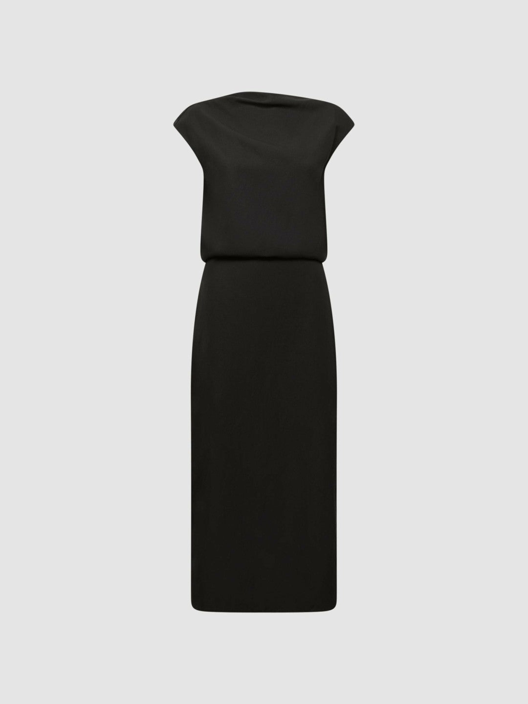 Premium Linen Blend Open-Back Midi Dress in Black | Reiss Women Recommended