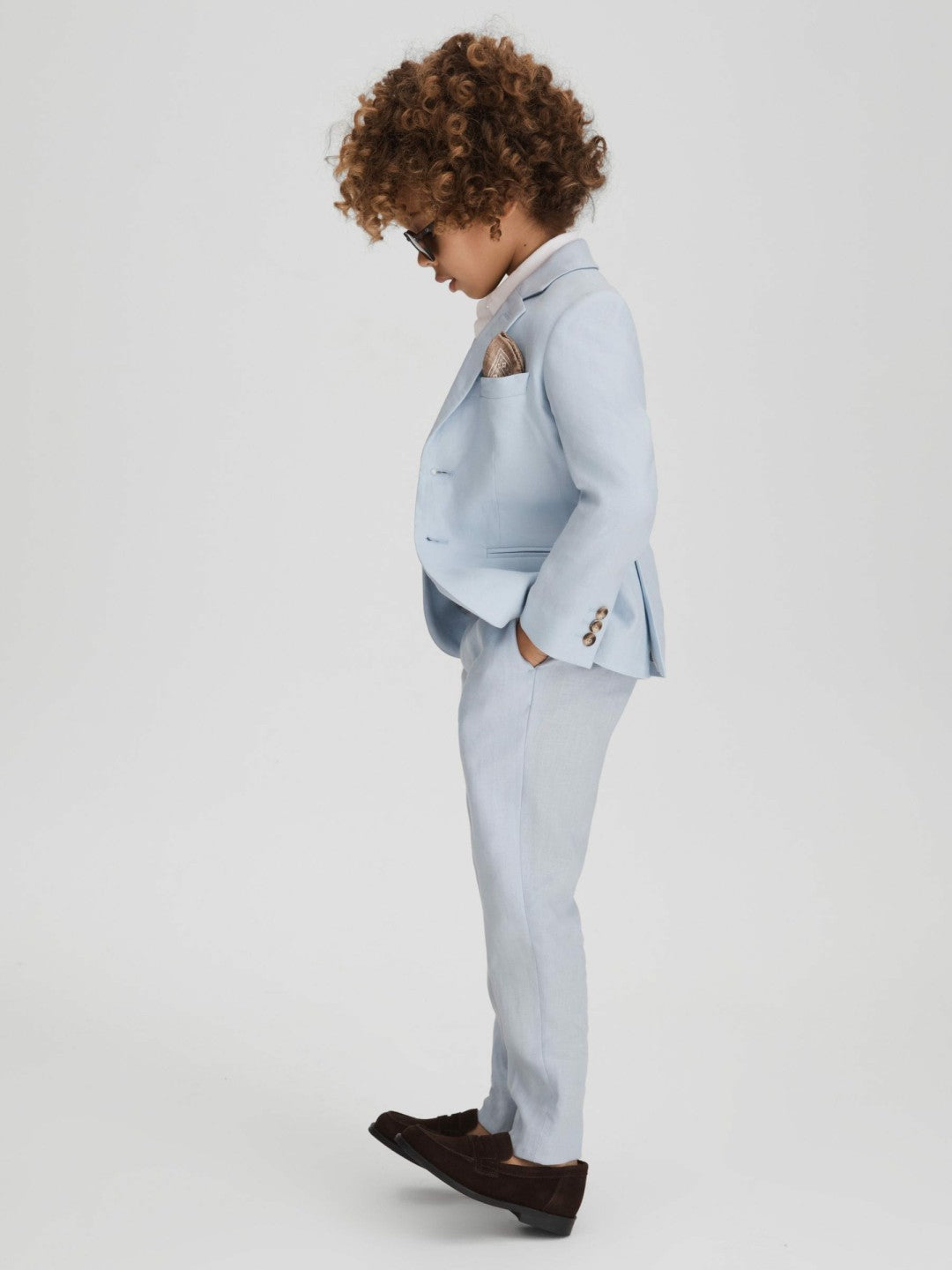 9-13 yrs Slim Fit Linen Adjustable Trousers in Soft Blue | Reiss Children & Baby Signature