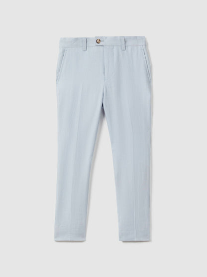 9-13 yrs Slim Fit Linen Adjustable Trousers in Soft Blue | Reiss Children & Baby Signature