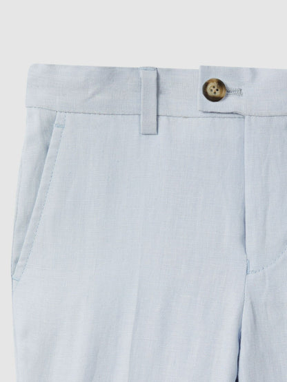 9-13 yrs Slim Fit Linen Adjustable Trousers in Soft Blue | Reiss Children & Baby Signature