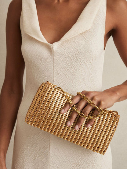Beaded Removable Strap Shoulder Bag in Gold | Reiss Women Recommended