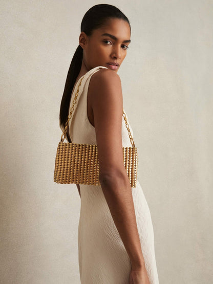 Beaded Removable Strap Shoulder Bag in Gold | Reiss Women Recommended