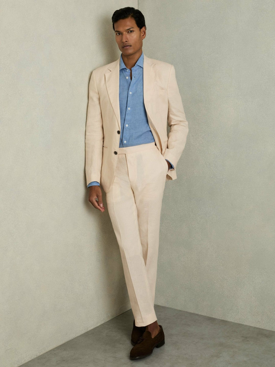 Slim Fit Linen Adjuster Trousers in Stone | Reiss Men Best Seller