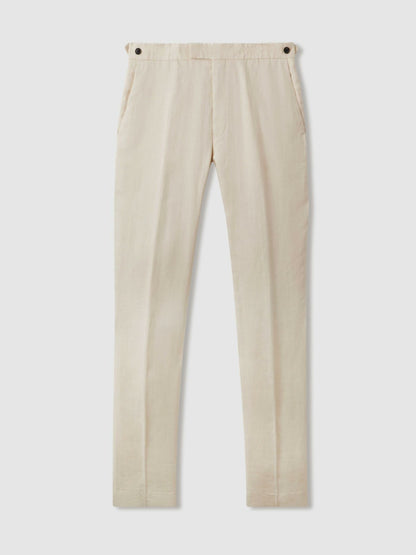 Slim Fit Linen Adjuster Trousers in Stone | Reiss Men Best Seller