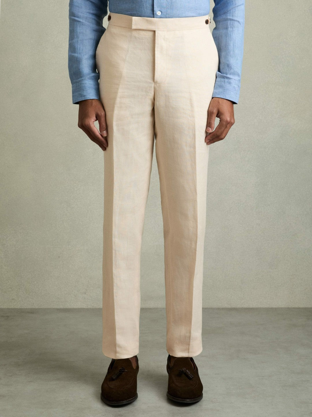 Slim Fit Linen Adjuster Trousers in Stone | Reiss Men Best Seller