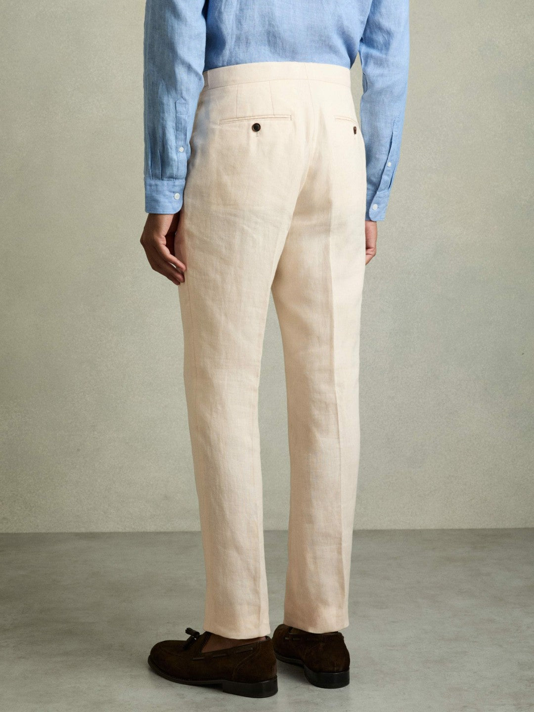 Slim Fit Linen Adjuster Trousers in Stone | Reiss Men Best Seller