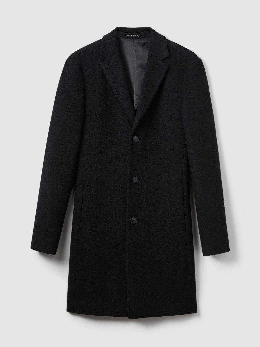 Wool Blend Single Breasted Epsom Overcoat in Black | Reiss Men New