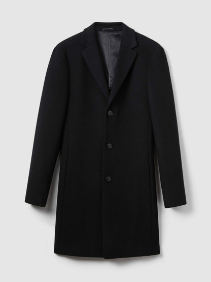 Wool Blend Single Breasted Epsom Overcoat in Black | Reiss Men New