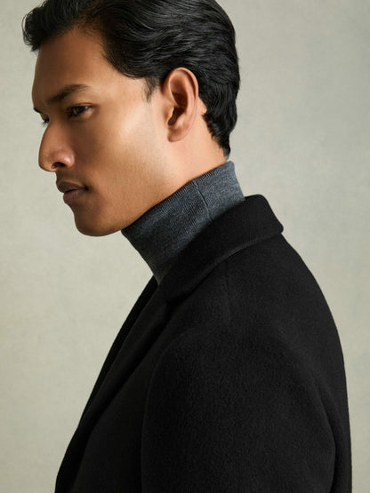 Wool Blend Single Breasted Epsom Overcoat in Black | Reiss Men New