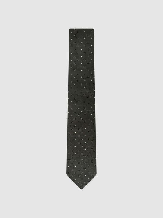 Polka Dot Silk Tie in Dark Green | Reiss Men New