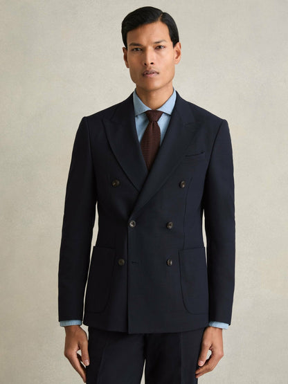 Double Breasted Suit Blazer Slim Fit in Navy | Reiss Men Signature