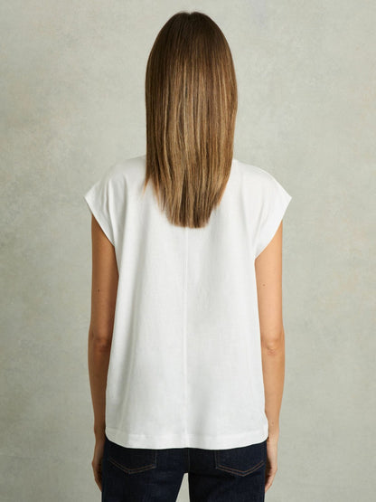 Cotton Capped Sleeve T-Shirt in White | Reiss Women Popular
