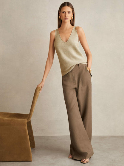 Metallic V-Neck Vest in Gold | Reiss Women Exclusive