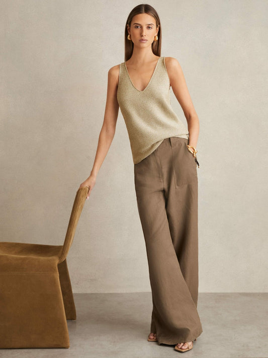 Metallic V-Neck Vest in Gold | Reiss Women Exclusive