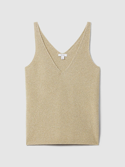 Metallic V-Neck Vest in Gold | Reiss Women Exclusive