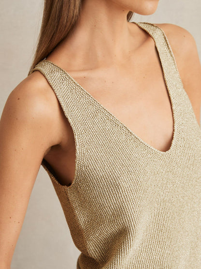 Metallic V-Neck Vest in Gold | Reiss Women Exclusive