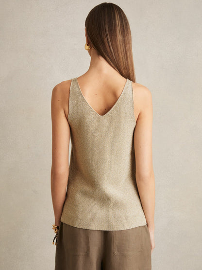 Metallic V-Neck Vest in Gold | Reiss Women Exclusive