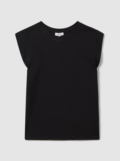 Cotton Capped Sleeve T-Shirt in Black | Reiss Women Trending