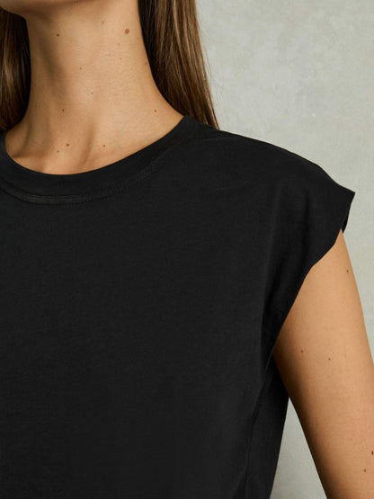 Cotton Capped Sleeve T-Shirt in Black | Reiss Women Trending