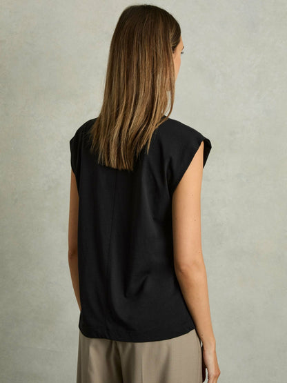 Cotton Capped Sleeve T-Shirt in Black | Reiss Women Trending