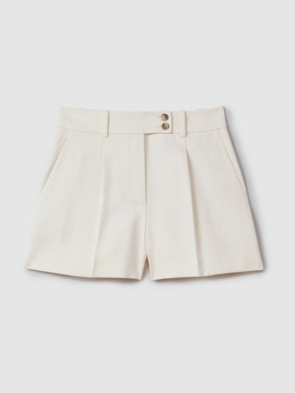 Front Pleat Tailored Shorts in Cream | Reiss Women Featured