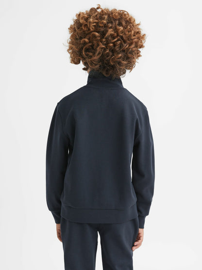 9-13 yrs Slim Fit Half-Zip Funnel Neck Velour Sweatshirt in Navy | Reiss Children & Baby Best Seller