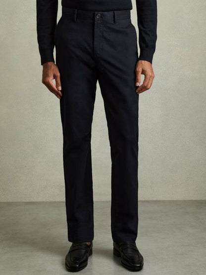 Slim Fit Washed Cotton Blend Chinos in Navy | Reiss Men Recommended