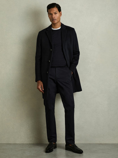 Slim Fit Washed Cotton Blend Chinos in Navy | Reiss Men Recommended