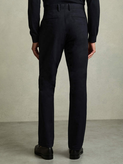 Slim Fit Washed Cotton Blend Chinos in Navy | Reiss Men Recommended