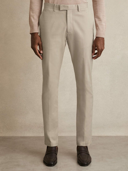 Slim Fit Cotton Blend Chinos in Stone | Reiss Men Premium