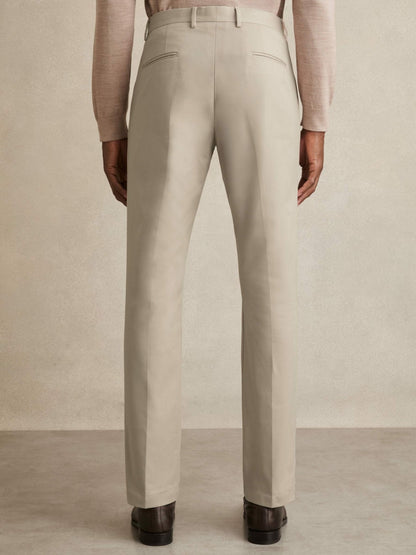 Slim Fit Cotton Blend Chinos in Stone | Reiss Men Premium