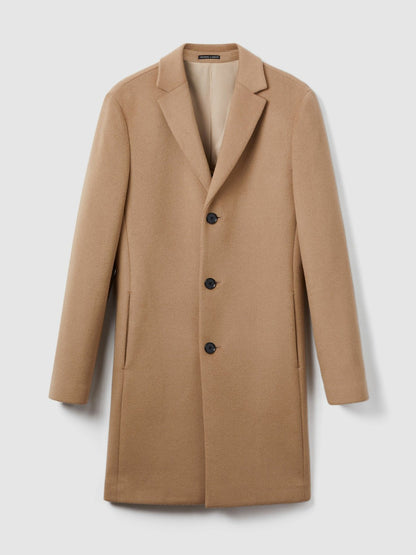 Wool Blend Single Breasted Epsom Overcoat in Camel | Reiss Men Trending