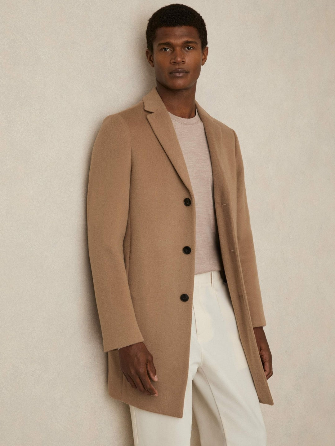 Wool Blend Single Breasted Epsom Overcoat in Camel | Reiss Men Trending