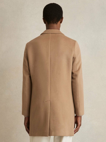 Wool Blend Single Breasted Epsom Overcoat in Camel | Reiss Men Trending