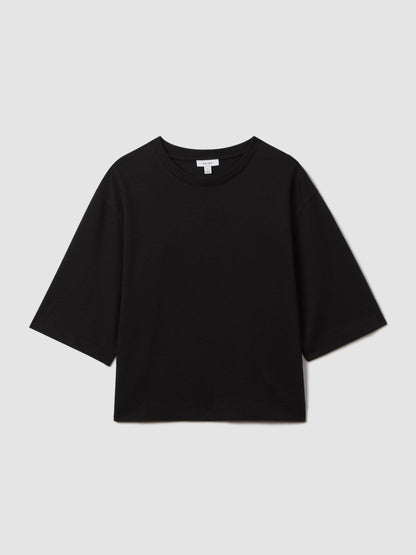 Oversized Cotton Crew Neck T-Shirt in Black | Reiss Women Trending