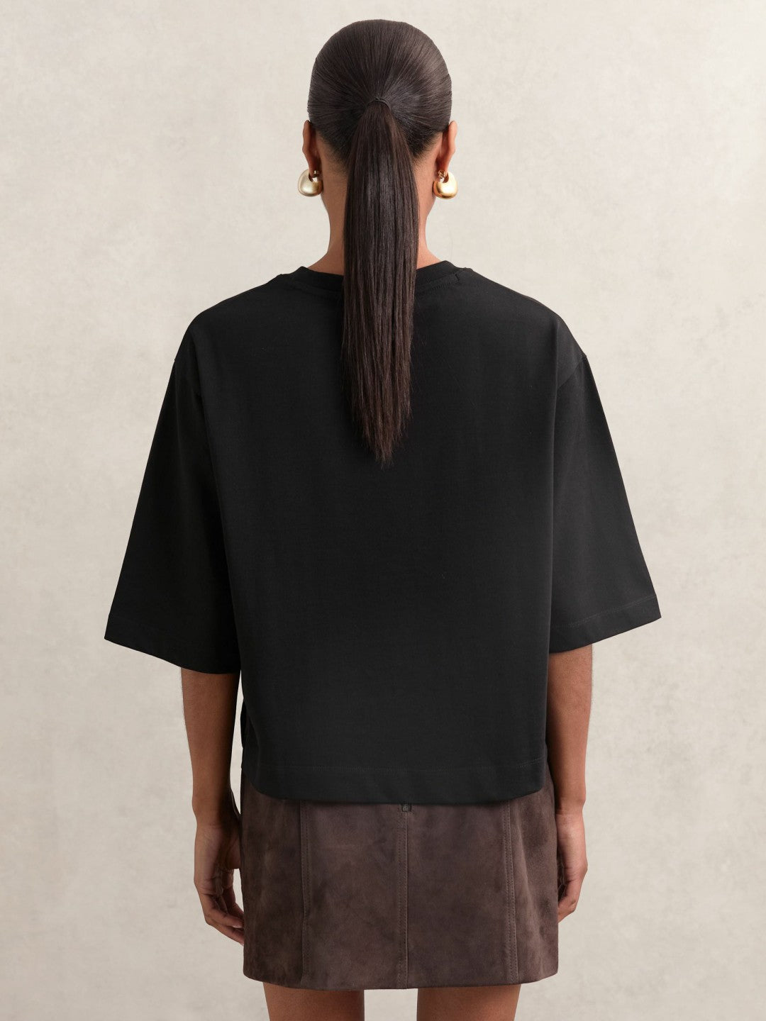 Oversized Cotton Crew Neck T-Shirt in Black | Reiss Women Trending
