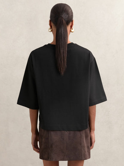 Oversized Cotton Crew Neck T-Shirt in Black | Reiss Women Trending