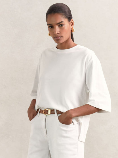 Oversized Cotton Crew Neck T-Shirt in White | Reiss Women Trending