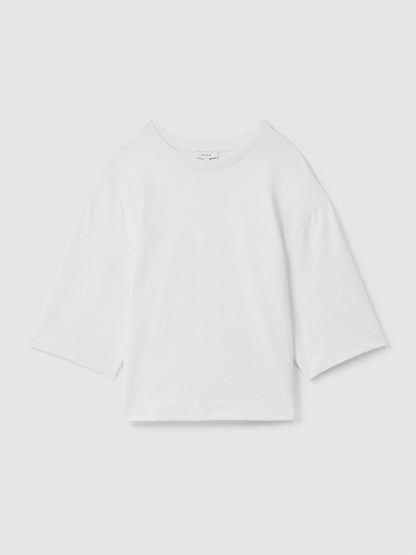 Oversized Cotton Crew Neck T-Shirt in White | Reiss Women Trending