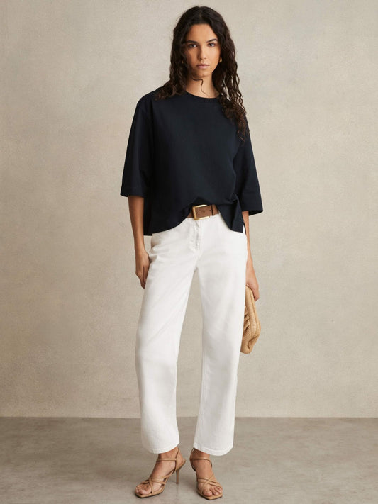 Oversized Cotton Crew Neck T-Shirt in Navy | Reiss Women Featured