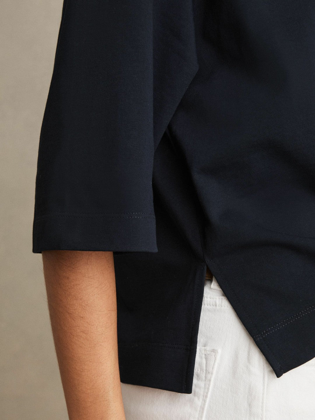 Oversized Cotton Crew Neck T-Shirt in Navy | Reiss Women Featured