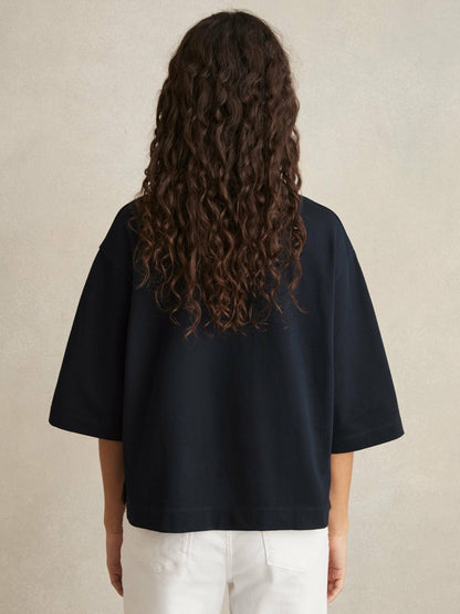Oversized Cotton Crew Neck T-Shirt in Navy | Reiss Women Featured