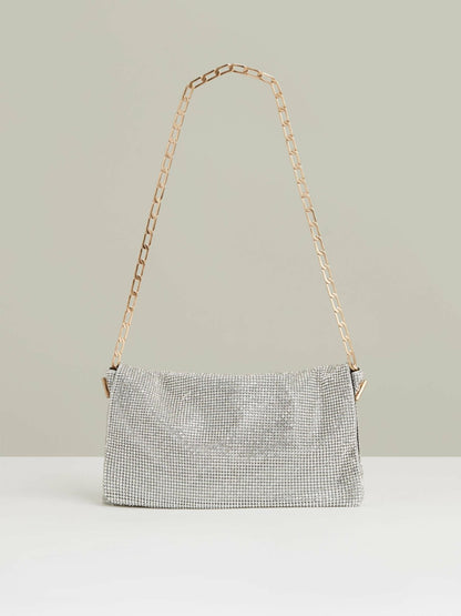 Embellished Chainmail Shoulder Bag in Silver | Reiss Women Featured