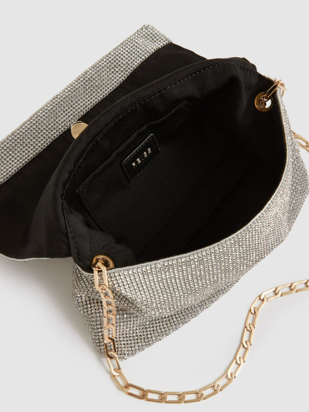 Embellished Chainmail Shoulder Bag in Silver | Reiss Women Featured