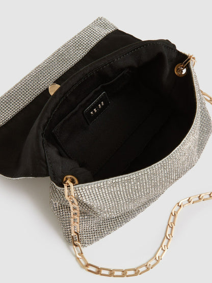 Embellished Chainmail Shoulder Bag in Silver | Reiss Women Featured