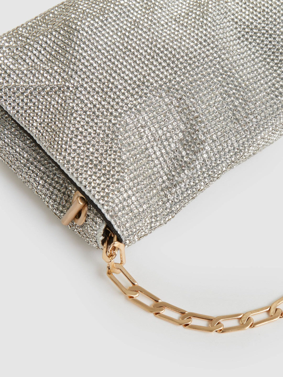 Embellished Chainmail Shoulder Bag in Silver | Reiss Women Featured