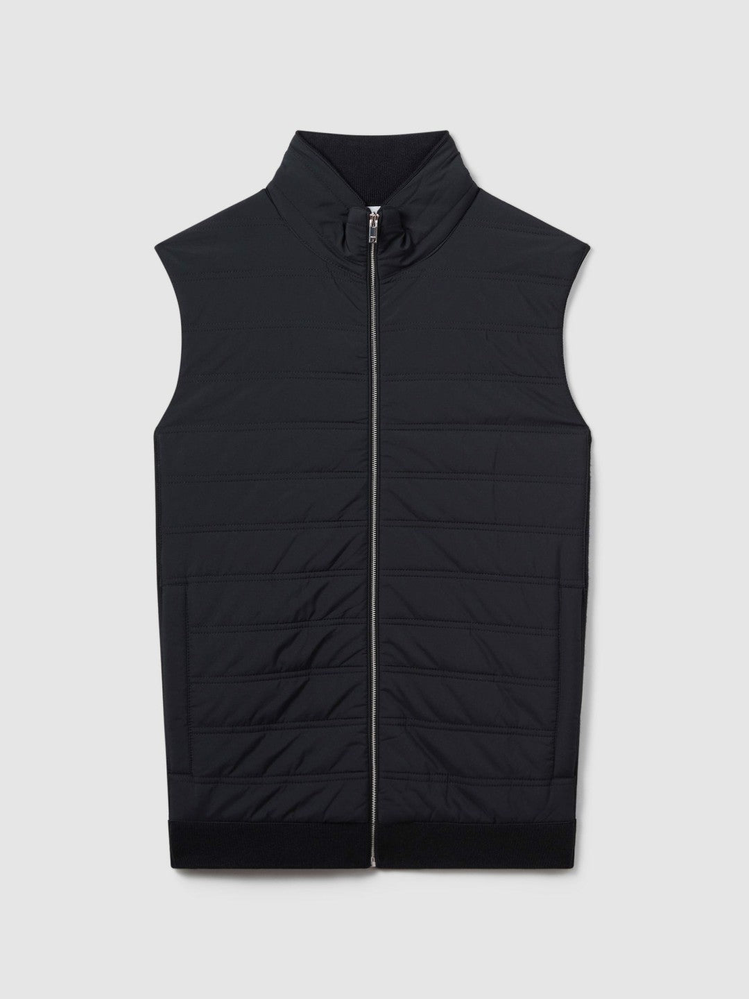 Hybrid Quilt and Knit Zip-Through Gilet in Navy | Reiss Men Featured
